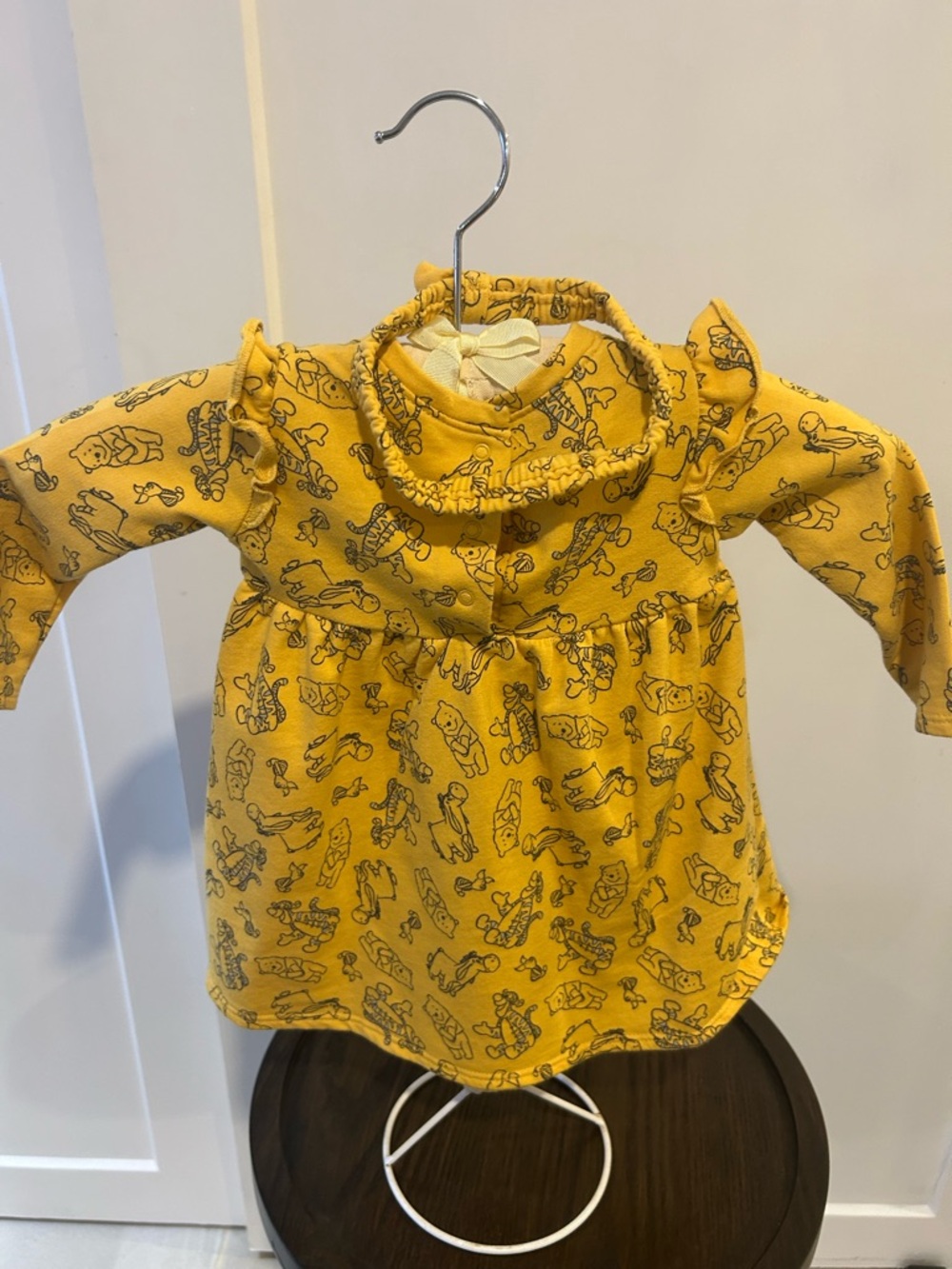 Disney Mustard Yellow Ruffle Collar Long-Sleeve Dress with Character Sketches